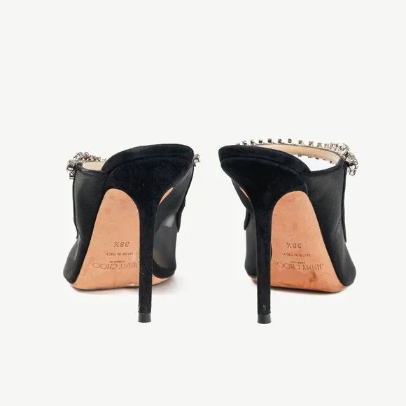 Jimmy Choo Bing 100 Black Mesh & Suede Crystal-Embellished Mules - Picture 3 of 10